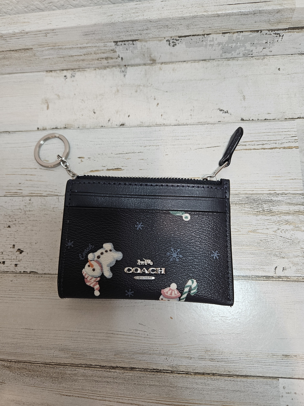 Coach Mini Skinny Id Case With Snowman Christmas Printc7680